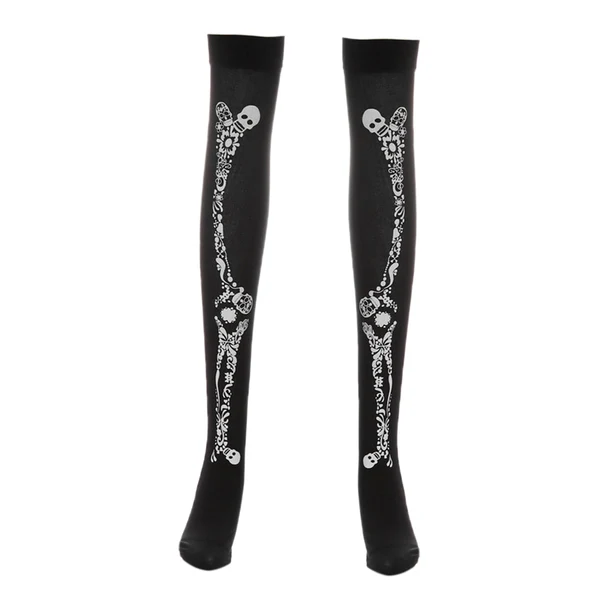 Green Maxbell Women Halloween Thigh High Long Stockings Over Knee Costume Skull Bones High-Performance