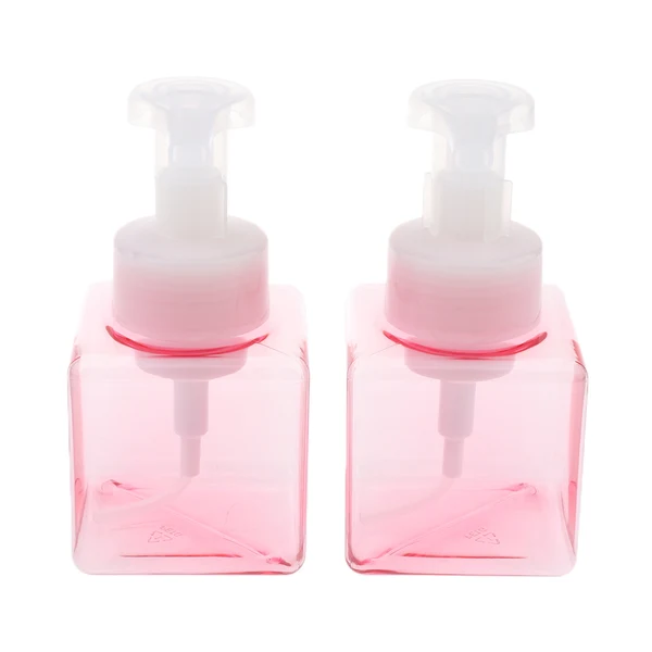 Premium Material Maxbell 2Pcs 250ml Square Foam Lotion Pump Bottle Dispenser Vials Jar Clear Pink Elegant