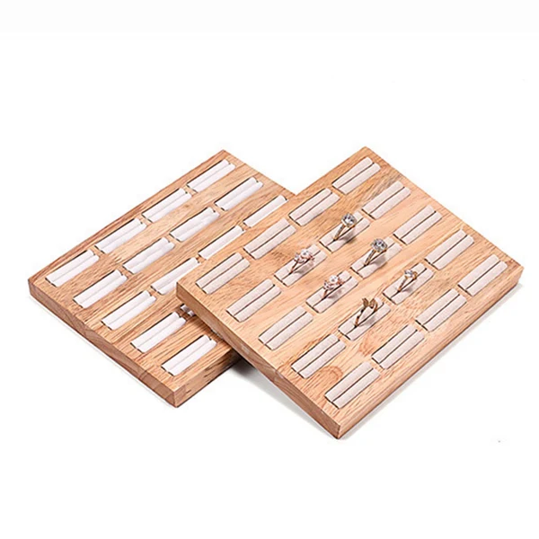 Functional Maxbell 20 Slots Ring Tray Wooden Decoration for Earrings Ring Ladies Beige Selected