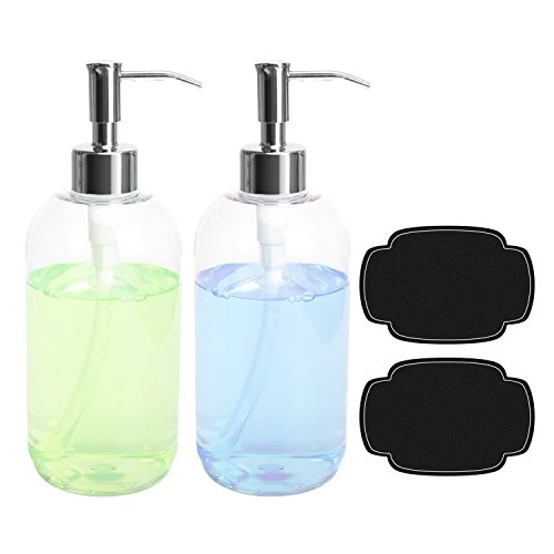 High-End ULG Soap Dispensers Bottles 16oz Countertop Lotion Clear with Stainless Steel Pump Empty BPA Liquid Hand Soap Dispenser Boston Round Plastic Press Bottle 2 Piece Proven