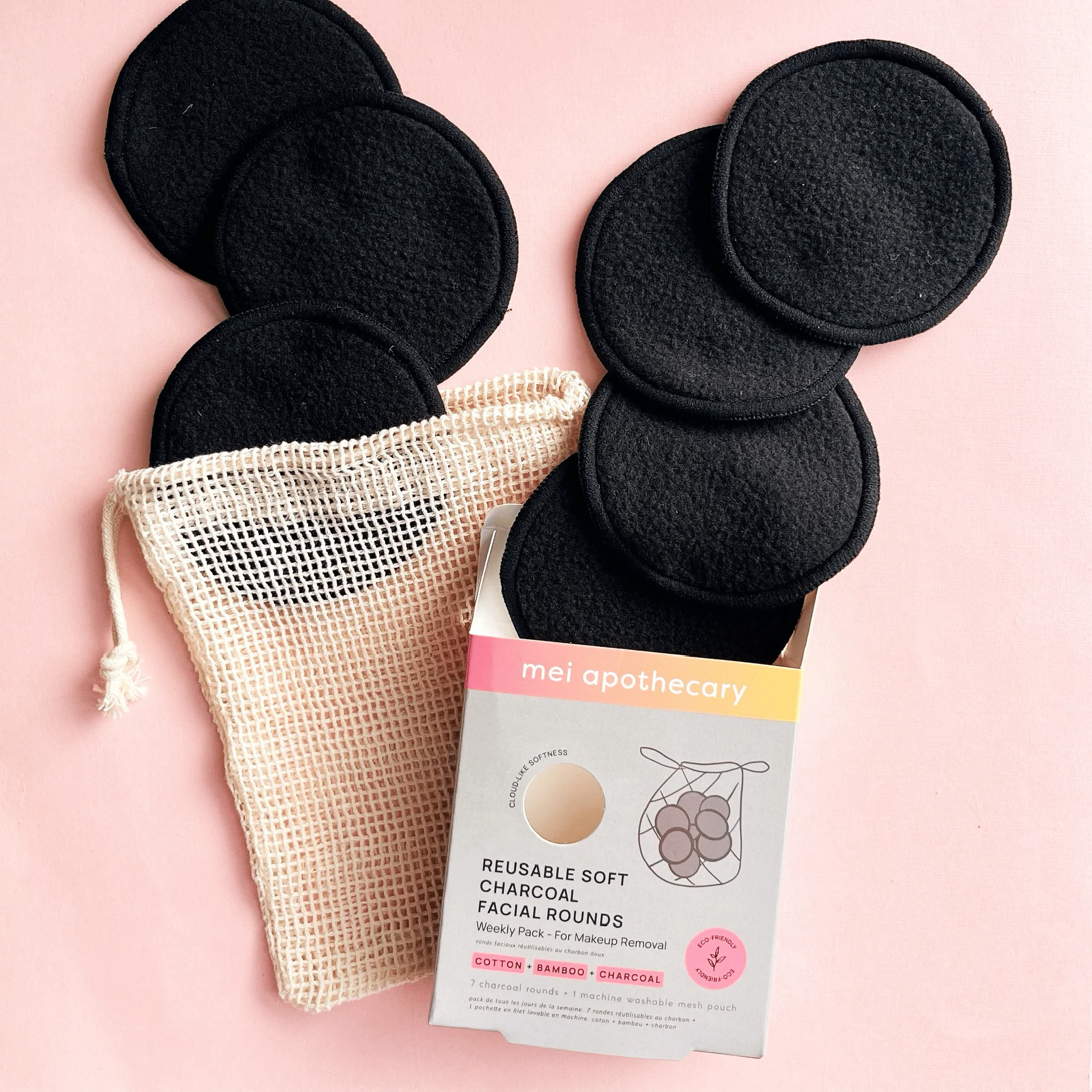 Refined Mei Apothecary Reusable Charcoal Soft Facial Rounds for Makeup Removal Durable