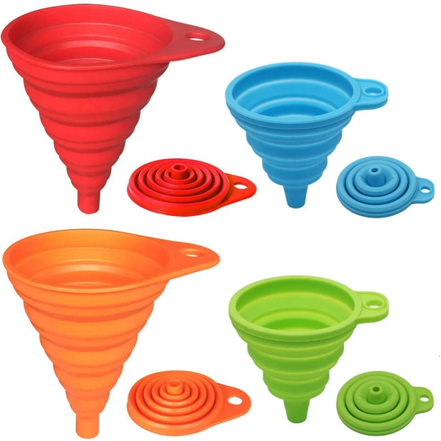 Safe KongNai 4-Pack Silicone Collapsible Funnels Small Large Kitchen Set for Liquid Transfer Water Bottles Food Grade Reliable