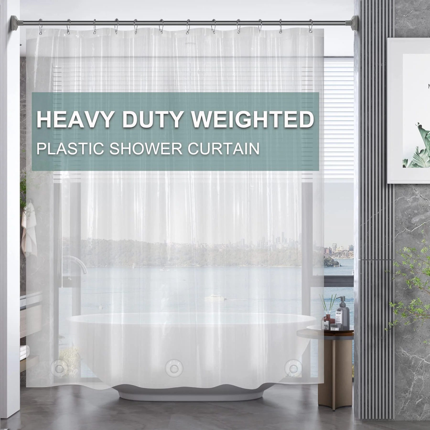 Original Design AmazerBath Clear PEVA Shower Curtain – Heavy Duty 8G Weighted with 3 Stones 12 Rustproof Grommets – 72x72 Inches Traditional