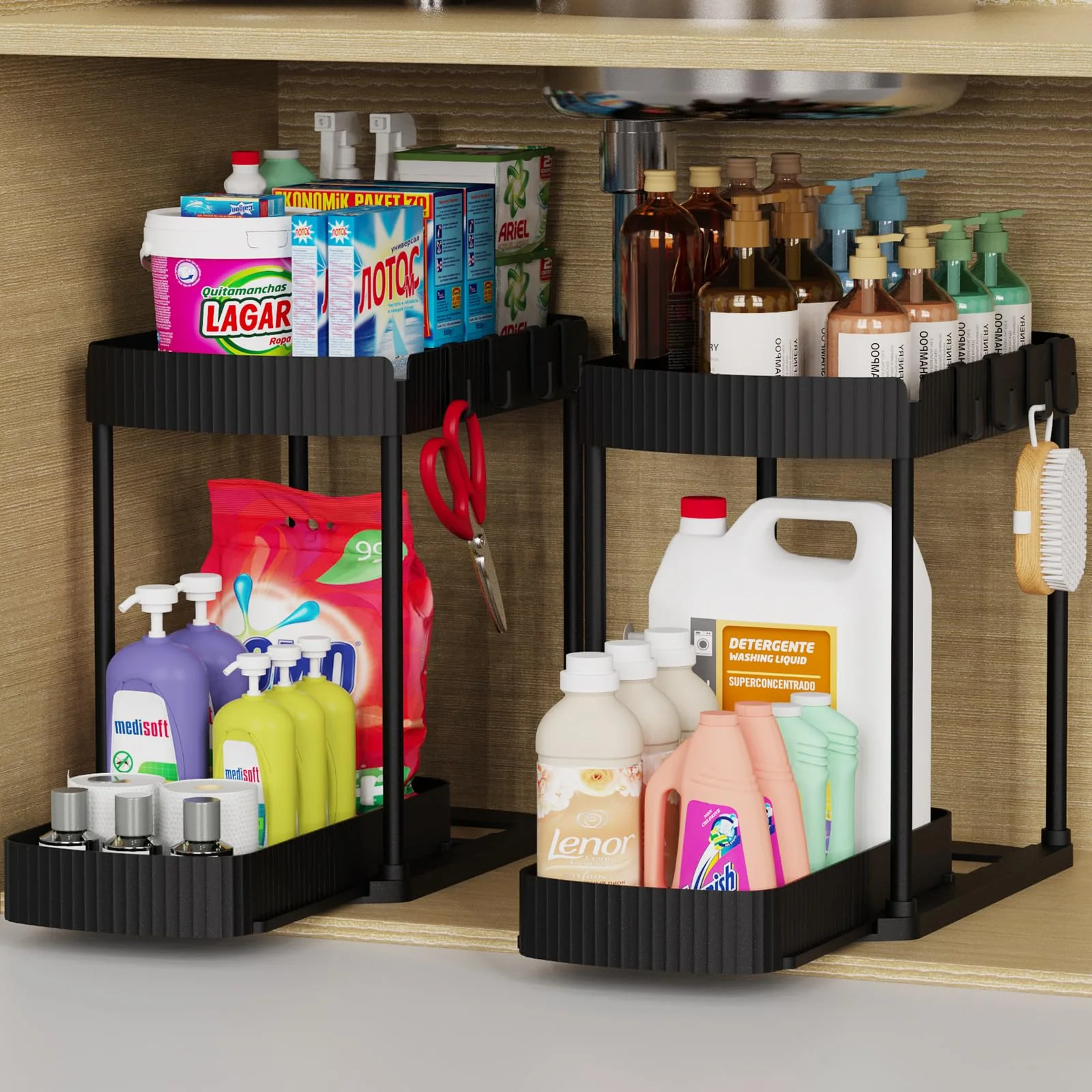 Superior Ukeetap 2-Pack Pull-Out Storage Organizers – Under Sink Cabinet Organizers for Bathroom Kitchen 12.8 Black Authentic