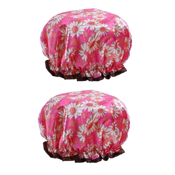 Sustainable 2 Pieces Waterproof Reusable Shower Cap Bath Hat for Women Lady Red Powerful