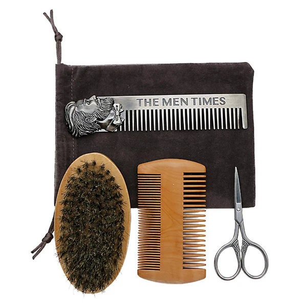 Expertly Made 4x Bristle Beard Brush Beard Scissor Steel Comb Hair Comb Grooming Supplies High-Performance