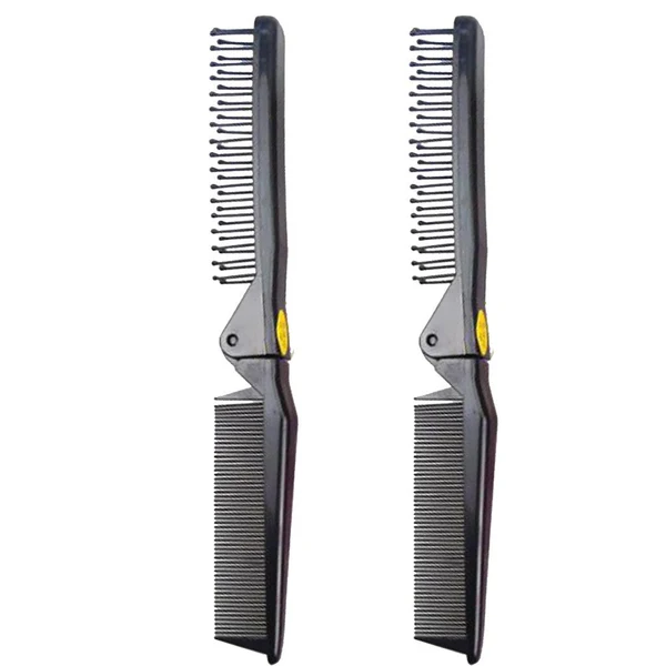 High-Performance 2PC Foldable Travel Pocket Hair Comb Brush Double Headed Portable Black High-Quality