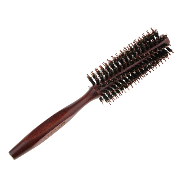 Contemporary Wood Handle Round Comb Natural Bristle Hairdressing Hairbrush Twill Teeth Exclusive