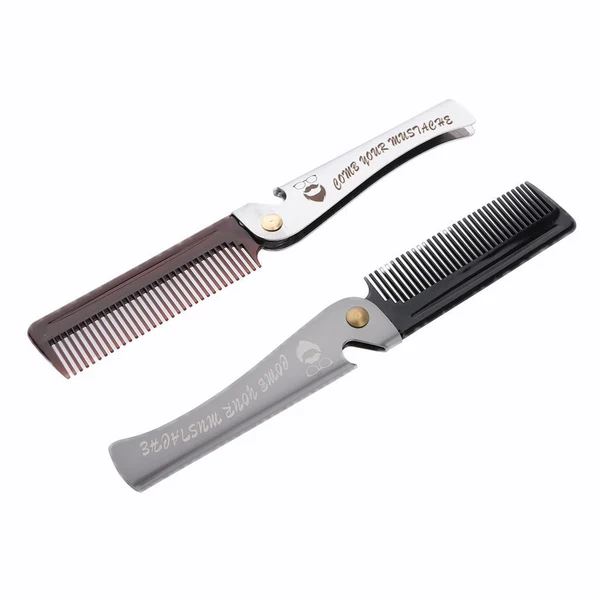 Pure Pocket Stainless Steel Folding Mustache Grooming Comb Hair Styling Comb Brown Effective