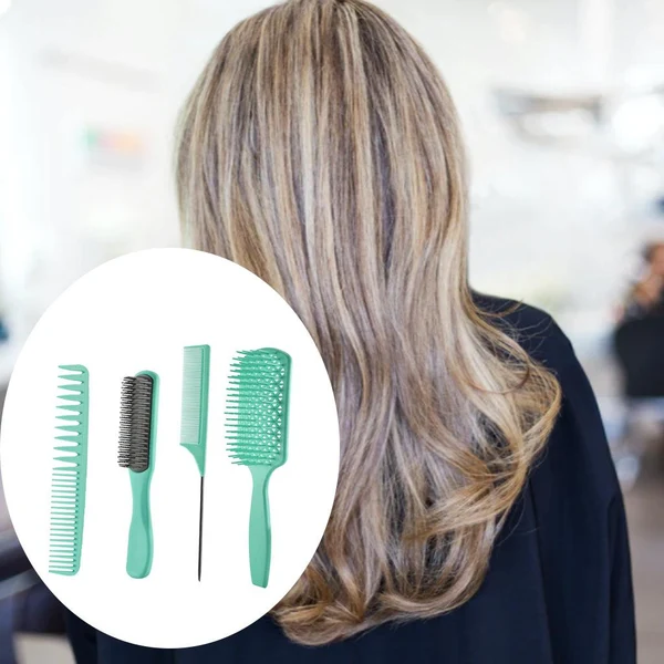 Crafted 4-pack Hairbrush Hair Comb Set for Curly Natural Hair Green Practical