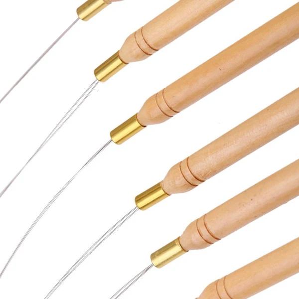 Organic 12x Micro Ring Hair Extension Wooden Loop Needle Threader Feather Hook Tool Fine Crafted