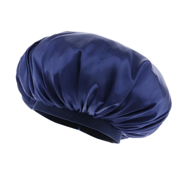 Recyclable Adjustable Satin Silk Bonnet Night Sleep Cap Hat For Long Curly Natural Hair Dark Blue High-End