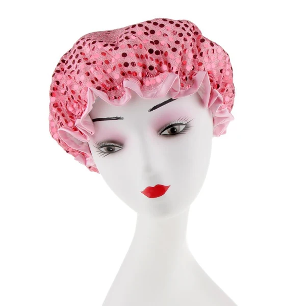 Relaxed Waterproof Bath Cap Bathing Hat Double Layer Shower Cap Women Salon Hair Hat Pink Trendy
