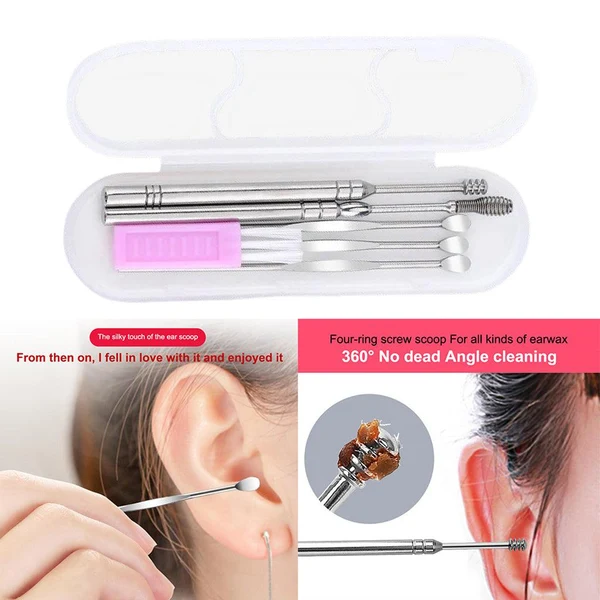 Efficient 6x Ear Wax Pickers Stainless Steel Pick Ear Cleaner Massag Spoon Wax Cleaner Elegant
