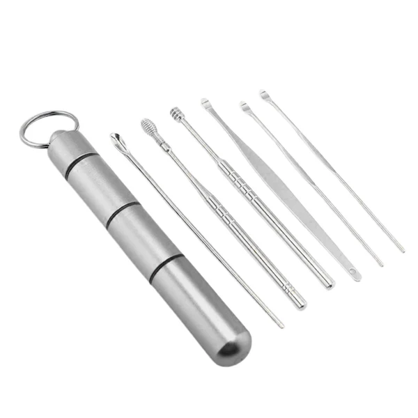 Organic Set-of-6 Ear Wax Remover Cleaner Earpick Wax Removal Cleaner Silver Optimized