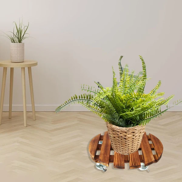 Stylish Maxbell Movable Wooden Flowerpot Rack with Lockable Brake Rolling Caster for Corner Round 35cm Recyclable