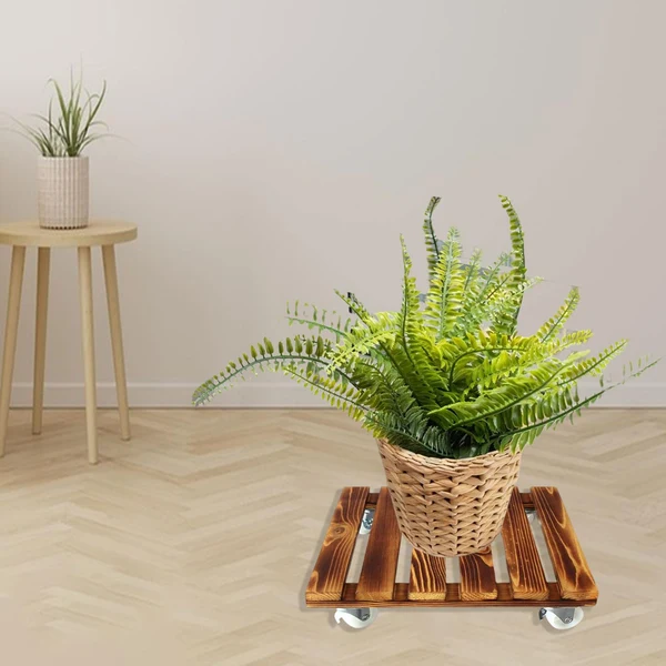 Fine Crafted Maxbell Movable Wooden Flowerpot Rack with Lockable Brake Rolling Caster for Corner Square 40cm Trusted
