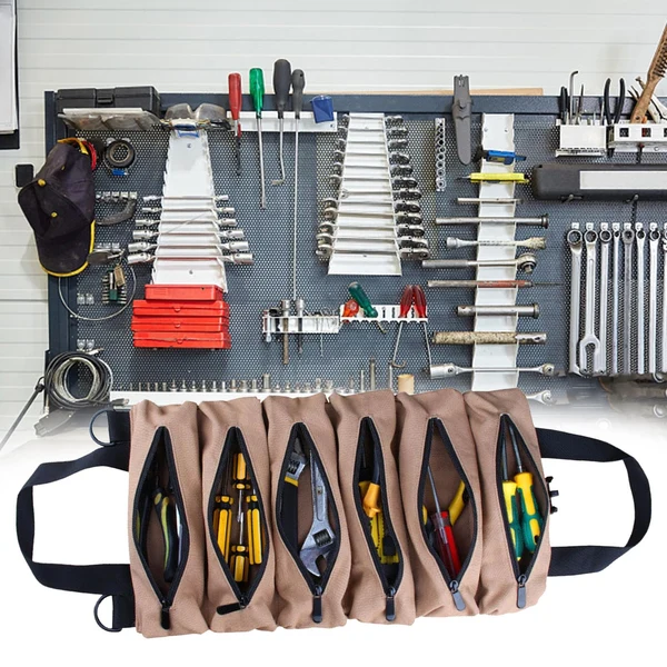 Casual Maxbell Wrench Tools Pouch Canvas with 6 Zipper Pockets Foldaway for Plumber Sophisticated