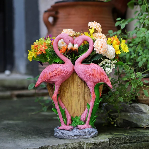Detailed Maxbell Resin Flamingo Flower Pot Garden Statue for Home Decor Backyard Office Relaxed