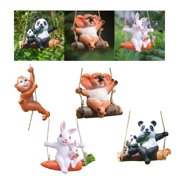 Lightweight Maxbell Hanging Swing Animal Statue Garden Sculpture Decor Hand Painted Accessories Monkey Clean