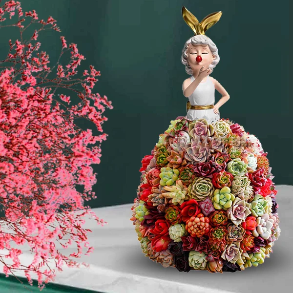 High-Grade Maxbell Princess Dress Flower Stand Artificial Flowers Display Ornament for Desktop White Elegant