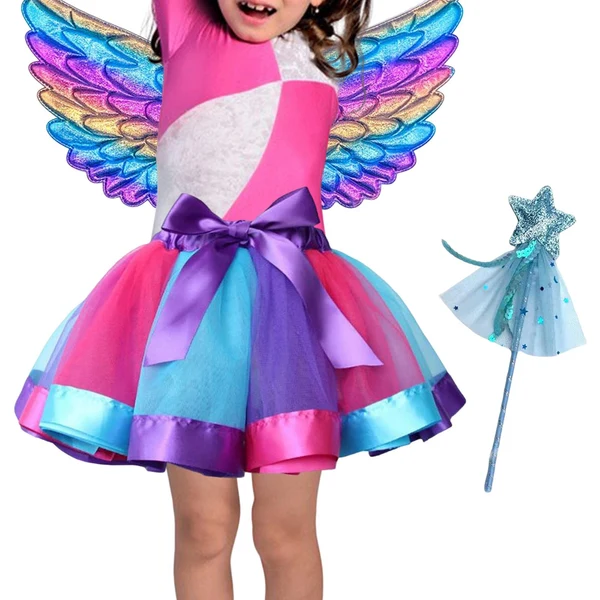 World-Class Maxbell Girls Fairy Costume Set with Wing and Wand for Photography Prop Role Play Blue Classic