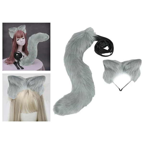 Consistent Maxbell Ears Tail Cosplay Accessories Costume Toys Headband Party Adults Grey Soft