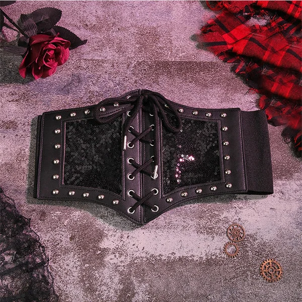 Unique Maxbell Punk Gothic Women Waist Belt Cummerbunds Stretch Decorative Wide Corset Belt Authentic