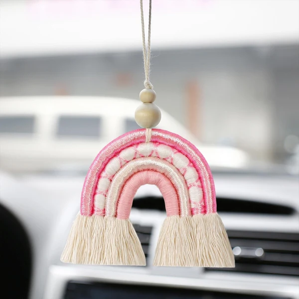 Healthy Maxbell Macrame Charm Hanging Ornament Bohemian Pendant for Apartment Bedroom Pink Official