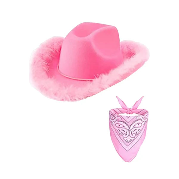 Traditional Maxbell Feather Cowboy Cowgirl hat Solid Color Fedora for Party Cosplay Ladies Pink Square Towel Green