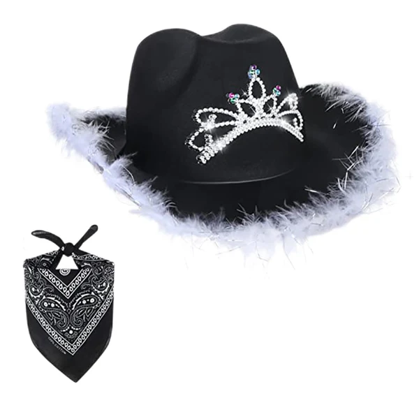 First-Class Maxbell Western Cowboy Cowgirl Hat Sequin Props Party Favors Holiday Fancy Dress Black Advanced