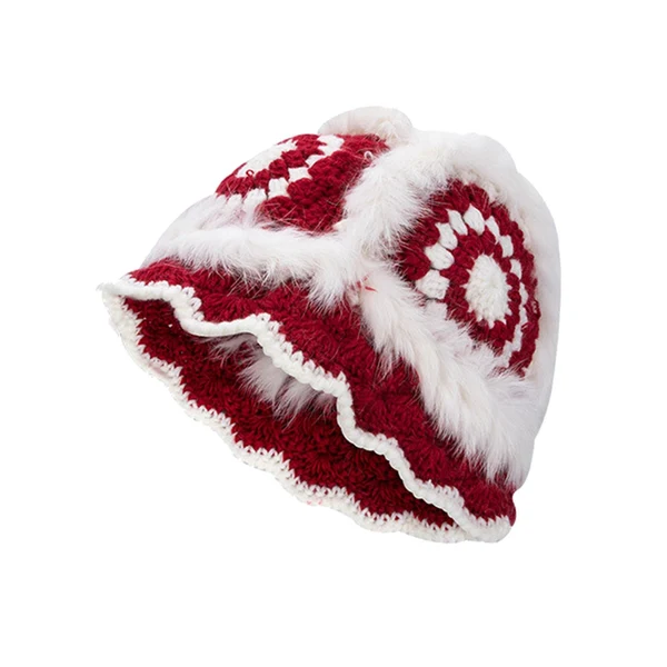 Optimized Maxbell Womens Winter Fisherman Hat Female Adult Casual Plush Bucket Hat for Travel Red High-Quality