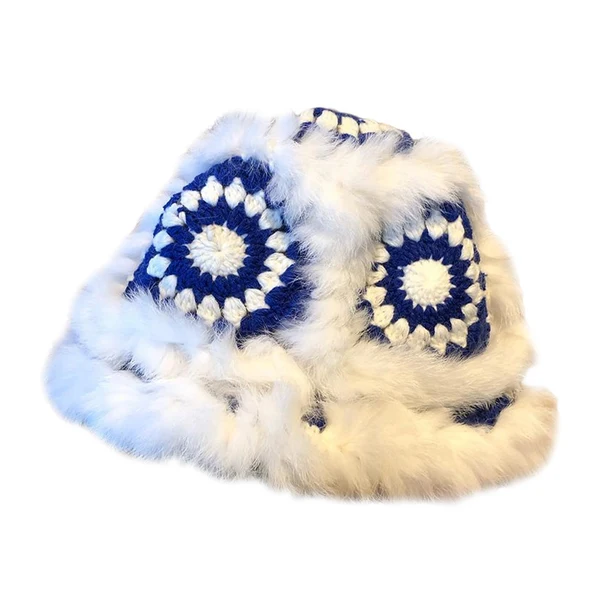 Fine Crafted Maxbell Faux Plush Bucket Hat Furry Cute Fisherman Hat Plush for Teen Girls Blue White Traditional