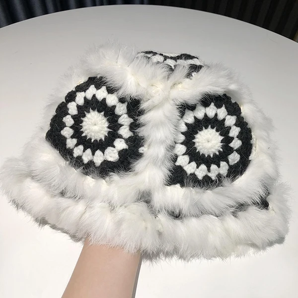 Next-Generation Maxbell Faux Plush Bucket Hat Furry Cute Fisherman Hat Plush for Teen Girls Black Recyclable