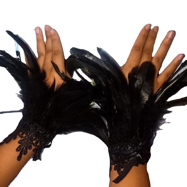 Long-Lasting Maxbell Feather Wrist Cuffs Feather Bracelet for Cosplay Party Costume Accessories Black Reliable