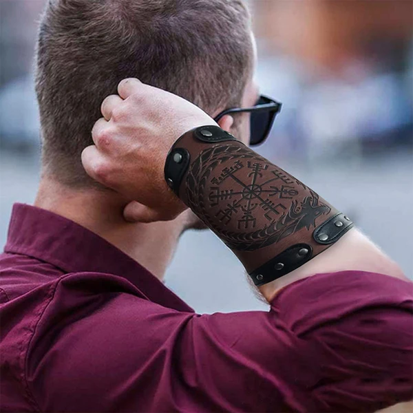 User-Friendly Maxbell Arm Bracers Wristband Punk Bracer Gauntlet Embossed PU Leather for Party Brown Innovative