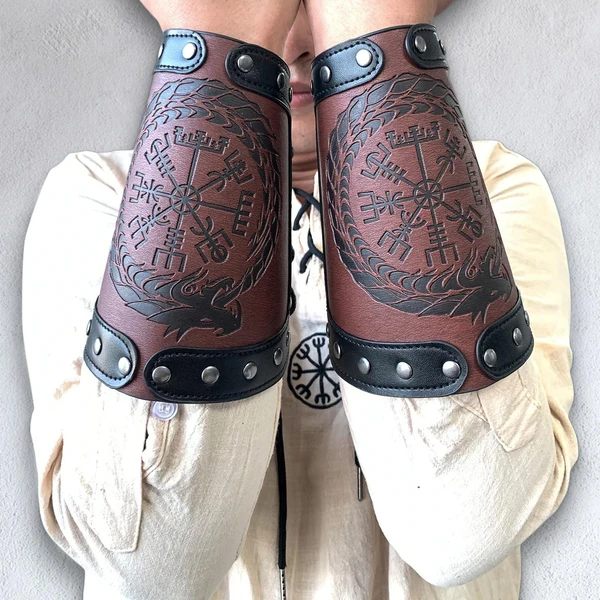 Excellent Maxbell Arm Bracers Wristband Punk Bracer Gauntlet Embossed PU Leather for Party Red Quality