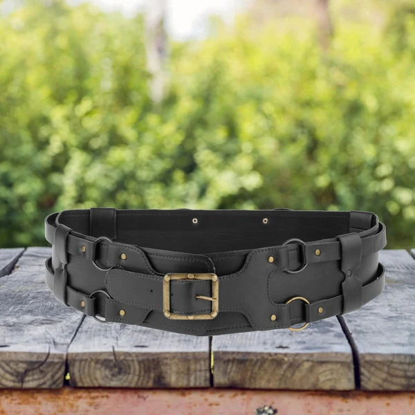 Genuine Maxbell Reusable PU Leather Waist Belt Costume Wrap Around Medieval Knight Belt Black Enhanced