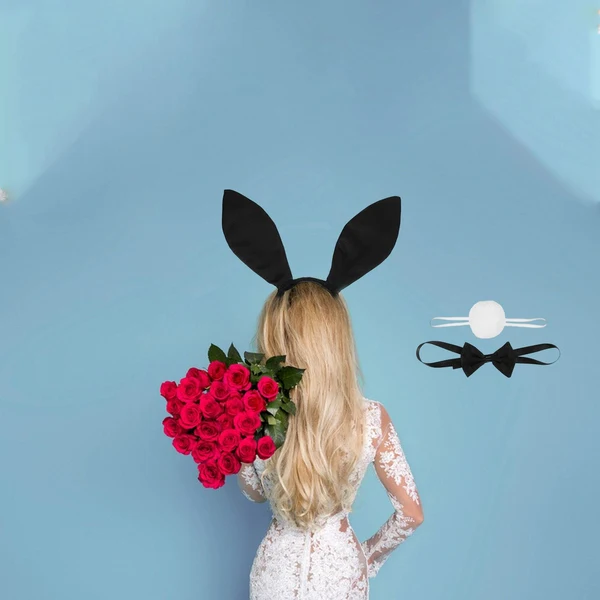 Consistent Maxbell Women's Bunny Costume Set Rabbit Ear Headband Rabbit Tail for Carnival Black Superior