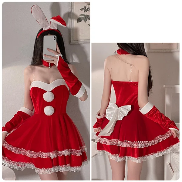 Fashionable Maxbell Classic Bunny Costume Cosplay W Bunny Ears Christmas Party Dress up Red Selected