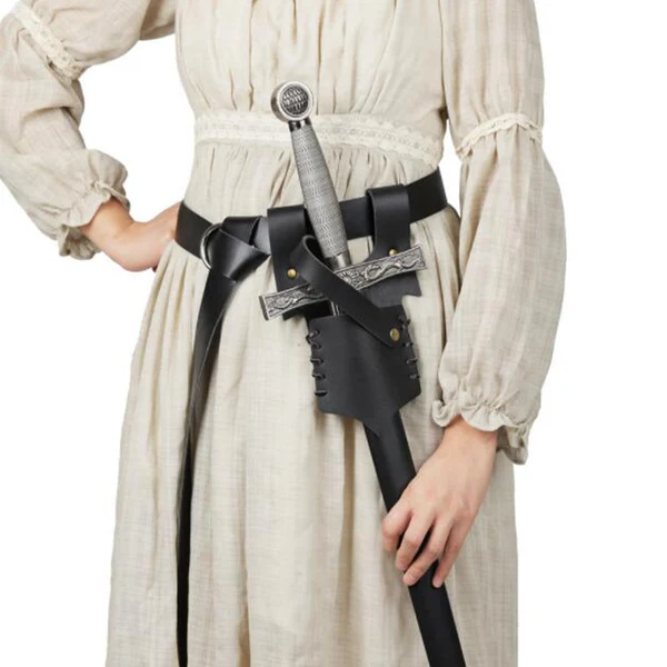 World-Class Maxbell Medieval Leather Strap Sword Holder Vintage Style Knight Costume Accessories Black Reliable