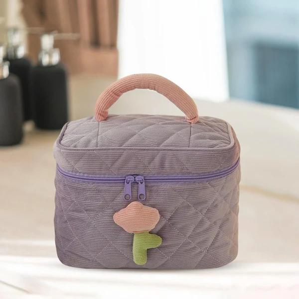 Organic Maxbell Fashion Cosmetic Bag Pouch Organizer Zipper Corduroy Toiletry Bag violet Prestigious