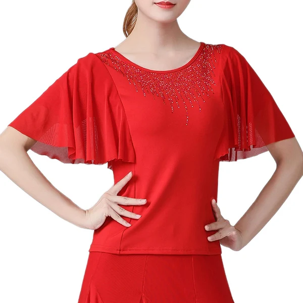 Minimalist Maxbell Elegant Women Dance Tops Bell Sleeves Short Sleeve for Cha Cha Practice Tops XL Smart