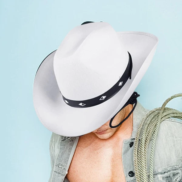 Enhanced Maxbell Western Felt Cowboy Hat with Drawstring Rope Jazz Top Hat for Dress up White Reusable