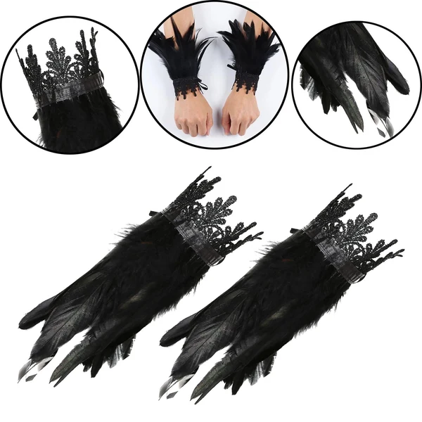 Fine Crafted Maxbell Gothic Feather Choker Shoulder Wrap Cape Masquerade Party Shawl Shrug Faux wristband Enhanced