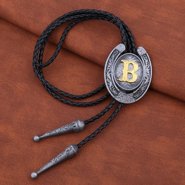 Reusable Maxbell Bolo Tie Necklace Letter Pendant Chain Casual for Hoodies Anniversary suits B Smooth