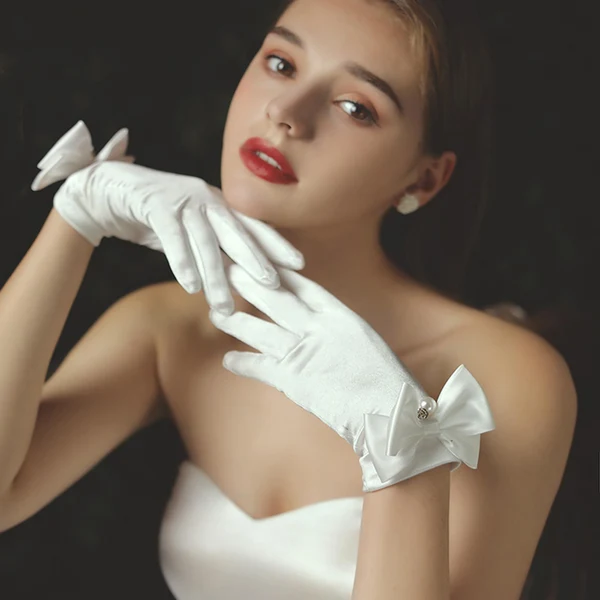 Effective Maxbell Pair Bride Gloves Wedding Dinner Bowknot Decorative Tea Party Evening Bridal Minimalist