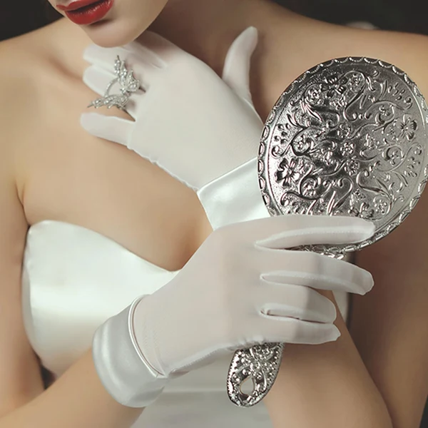 Enhanced Maxbell Short Satin Gloves Bridal Gloves for Marriage Accessories Banquet Dress Fast