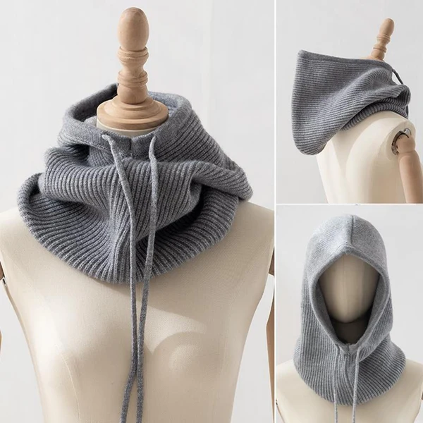 Recyclable Maxbell Warm Winter Hats Ski Neck Warmer Cap Outdoor Sports Knitted Hooded Scarf Gray Premium Material
