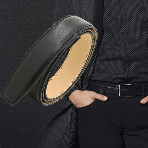 Trendy Maxbell PU Leather Men Belt Strap Waist Band for Clothing Automatic Buckle Pants Black Elite